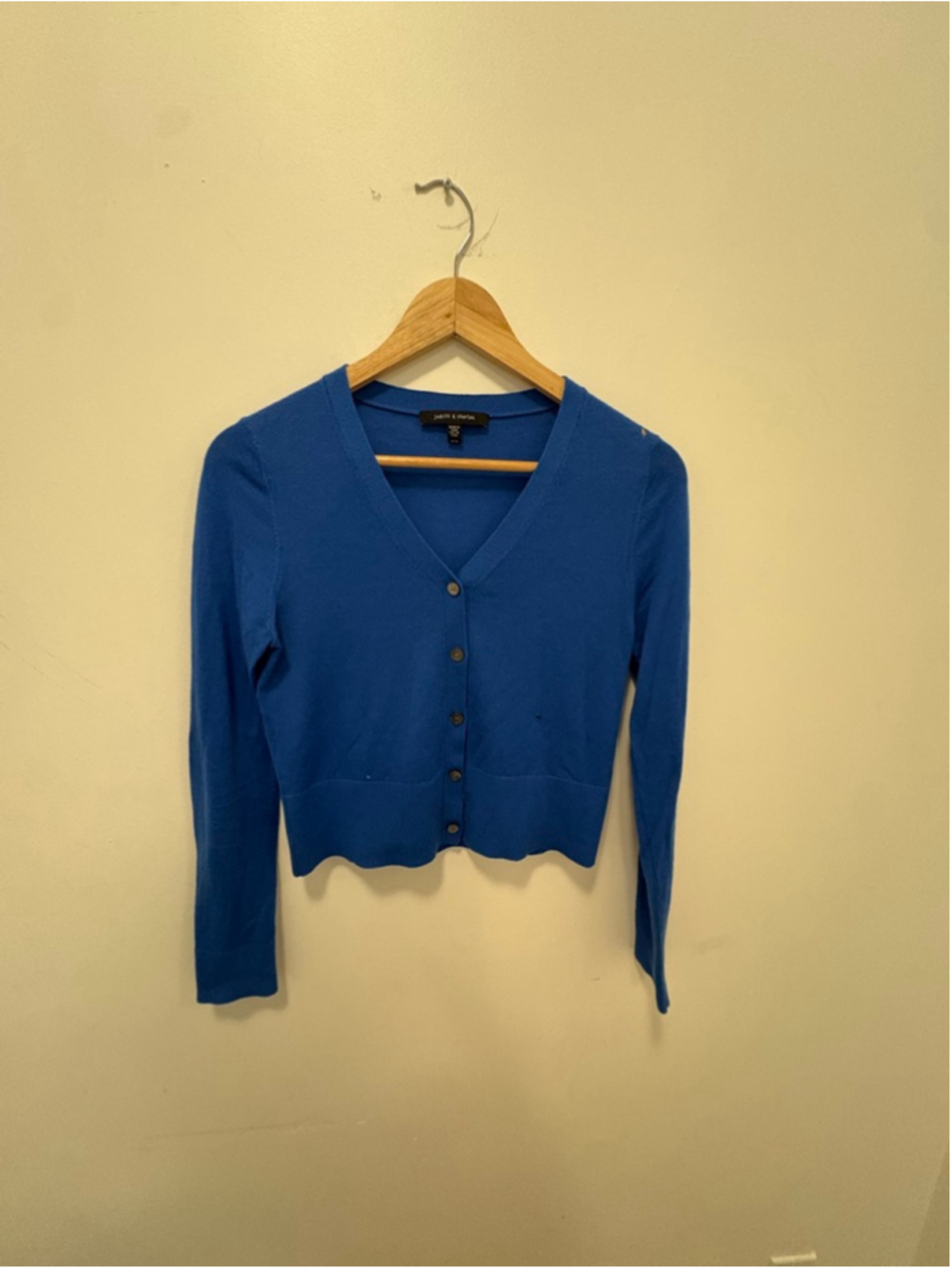 Judith & Charles Blue Cropped Cardigan | V-Neck Button Front | Size M - Picture 2 of 6